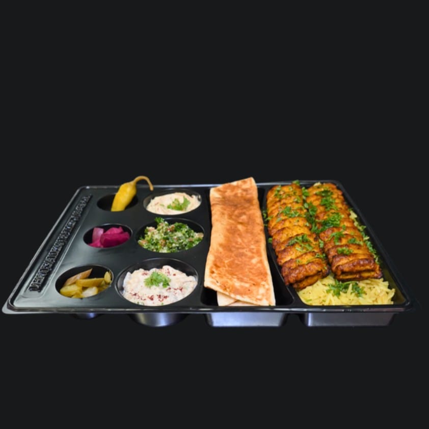 Spicy Kufta Chicken Kabob Platter.